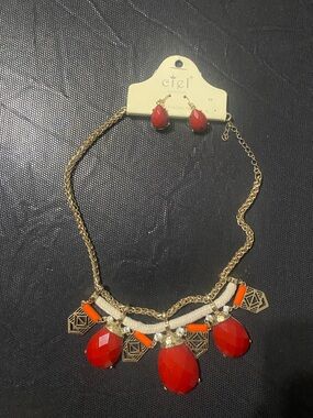 Ciel Red Teardrop Statement Necklace & Earring Set